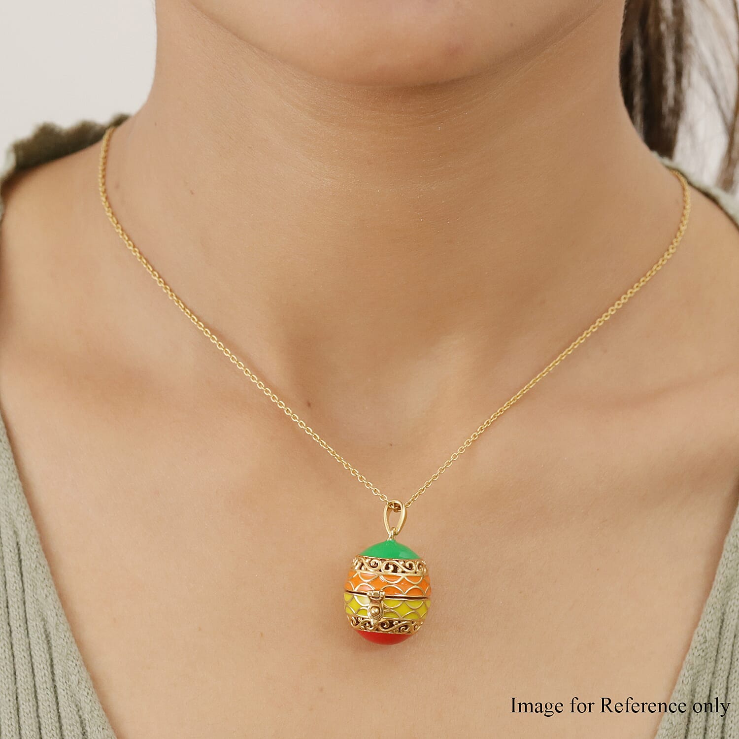 18K Yellow Gold Tone Enamelled Openable Locket Pendant