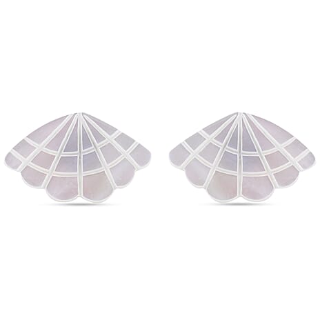 White Shell Pearl Stud Earrings in Silver Tone