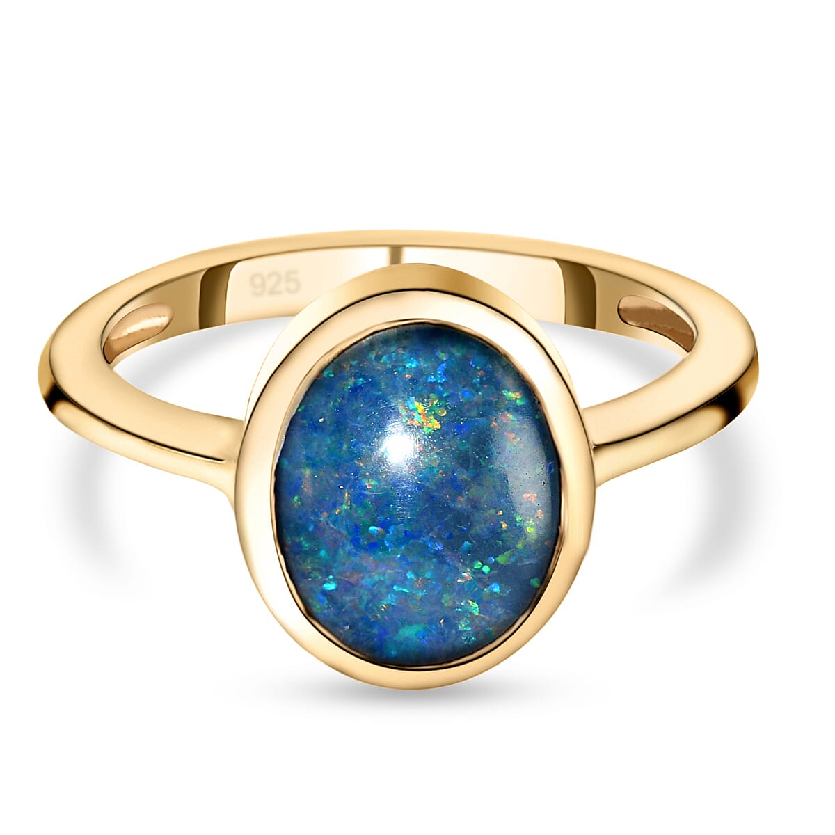 One Time Deal - Australian Boulder Opal Solitaire Ring in 18K Vermeil Yellow Gold Overlay Sterling Silver 1.74 Ct.