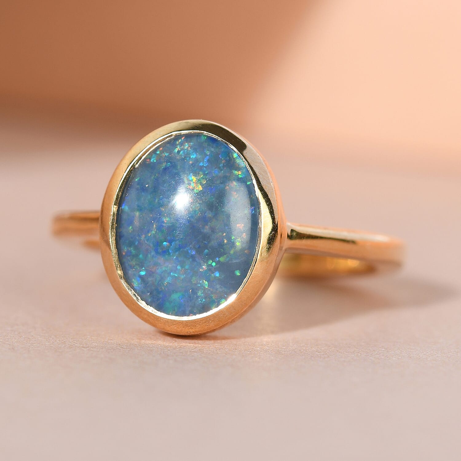 One Time Deal - Australian Boulder Opal Solitaire Ring in 18K Vermeil Yellow Gold Overlay Sterling Silver 1.74 Ct.
