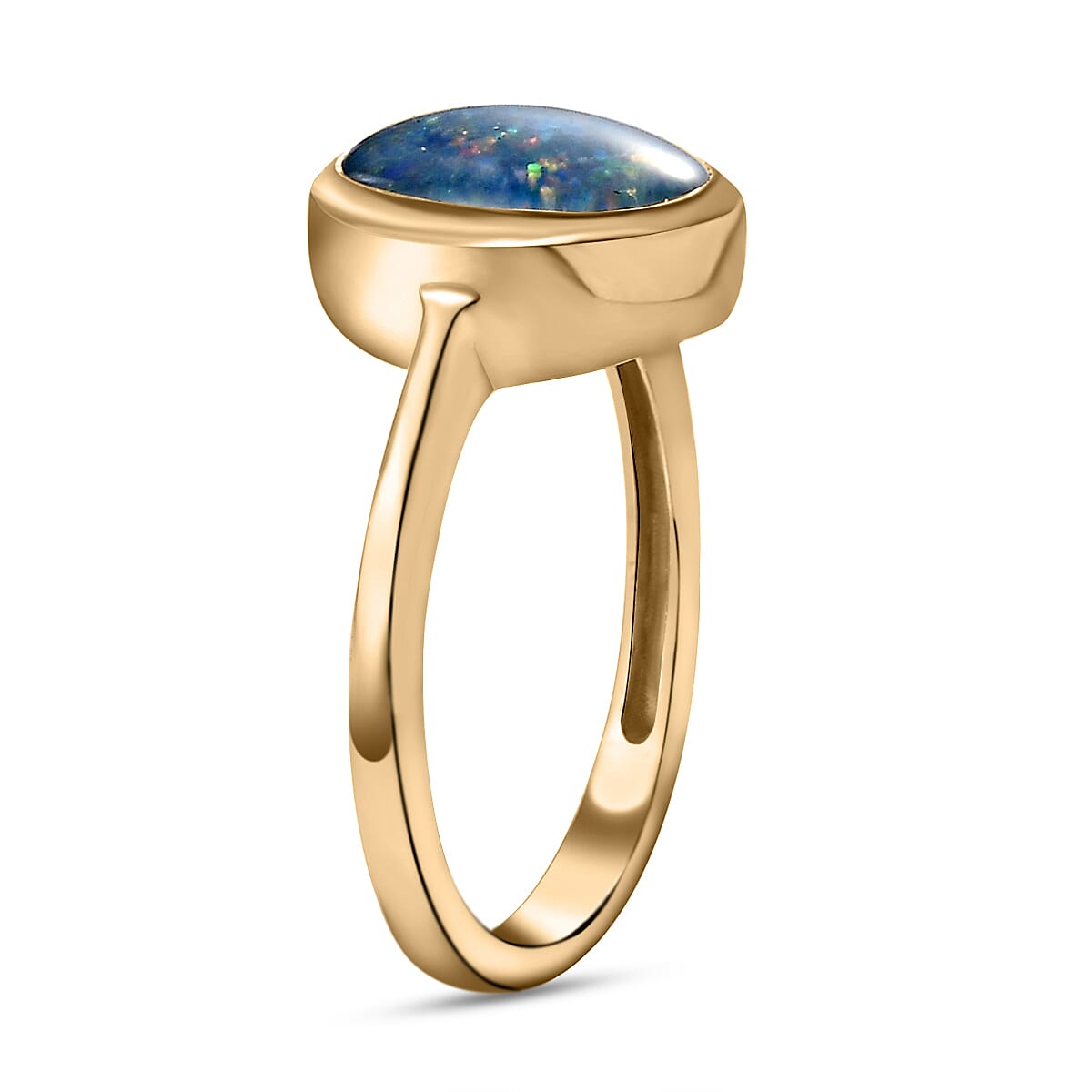 One Time Deal - Australian Boulder Opal Solitaire Ring in 18K Vermeil Yellow Gold Overlay Sterling Silver 1.74 Ct.