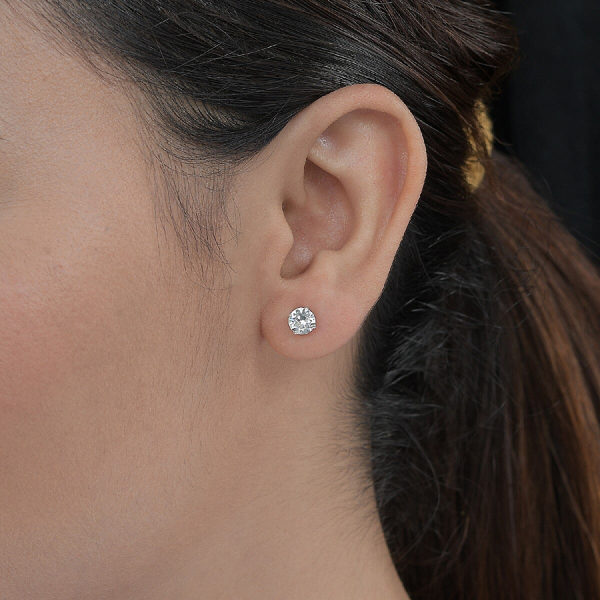 Lustro Stella - White Crystal Stud Earrings (with Push Back) in Sterling Silver