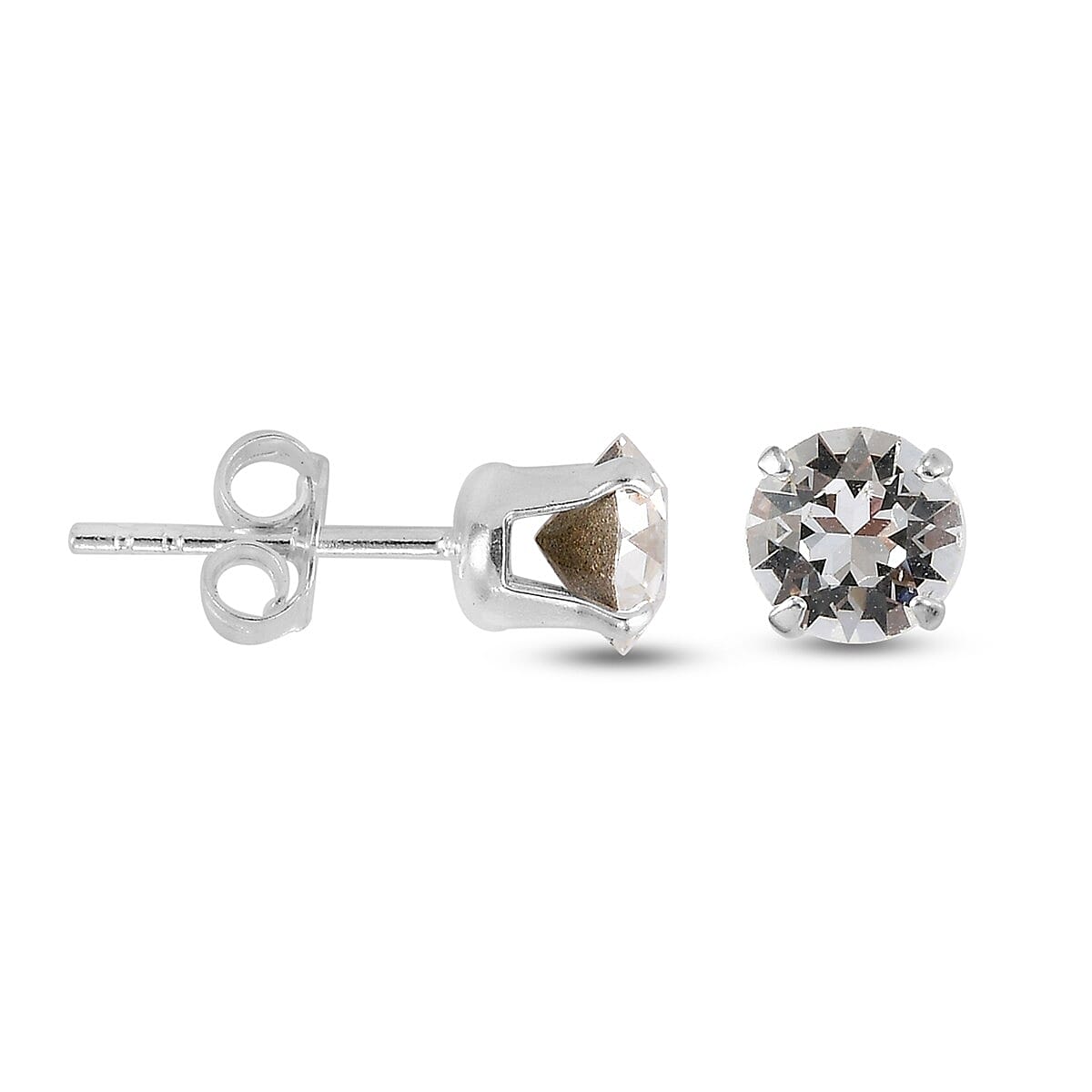 Lustro Stella - White Crystal Stud Earrings (with Push Back) in Sterling Silver