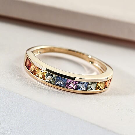 9K Yellow Gold Multi Sapphire Half-Eternity Band Ring 1.25 Ct.