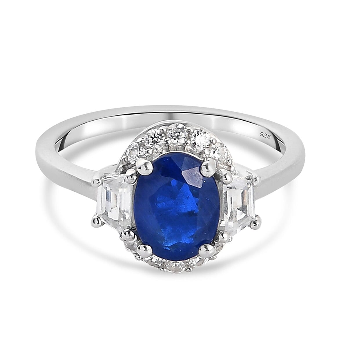 Tanzanian Blue Spinel and Natural Cambodian Zircon Ring in Platinum Overlay Sterling Silver 1.57 Ct.