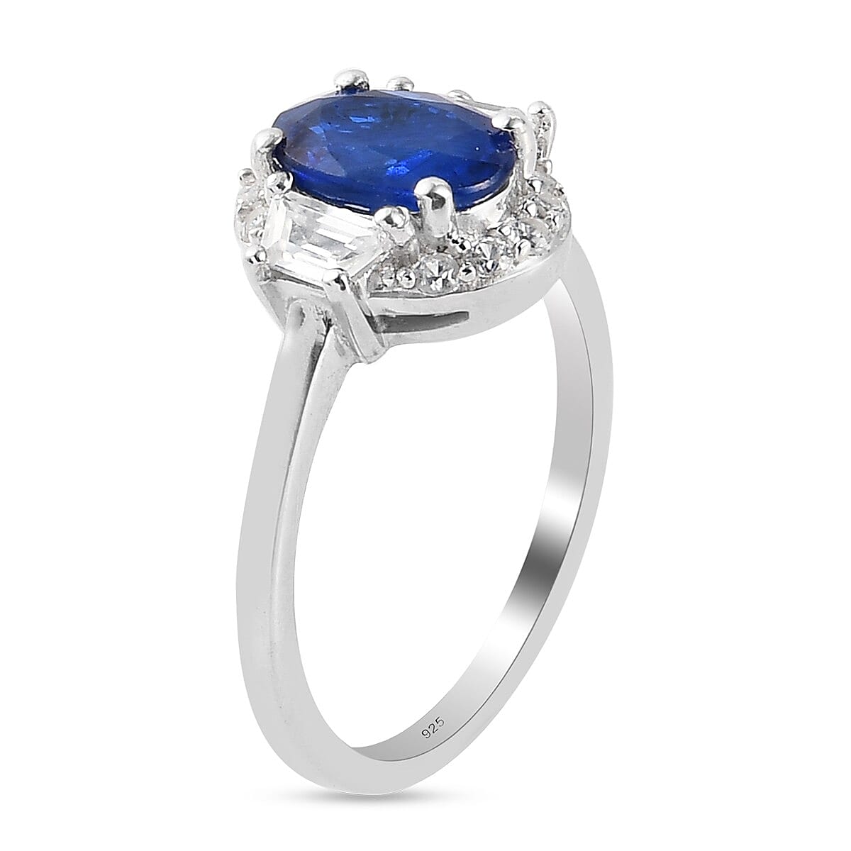 Tanzanian Blue Spinel and Natural Cambodian Zircon Ring in Platinum Overlay Sterling Silver 1.57 Ct.