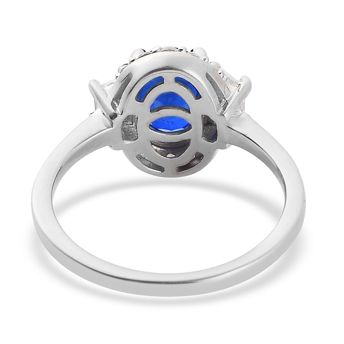 Tanzanian Blue Spinel and Natural Cambodian Zircon Ring in Platinum Overlay Sterling Silver 1.57 Ct.