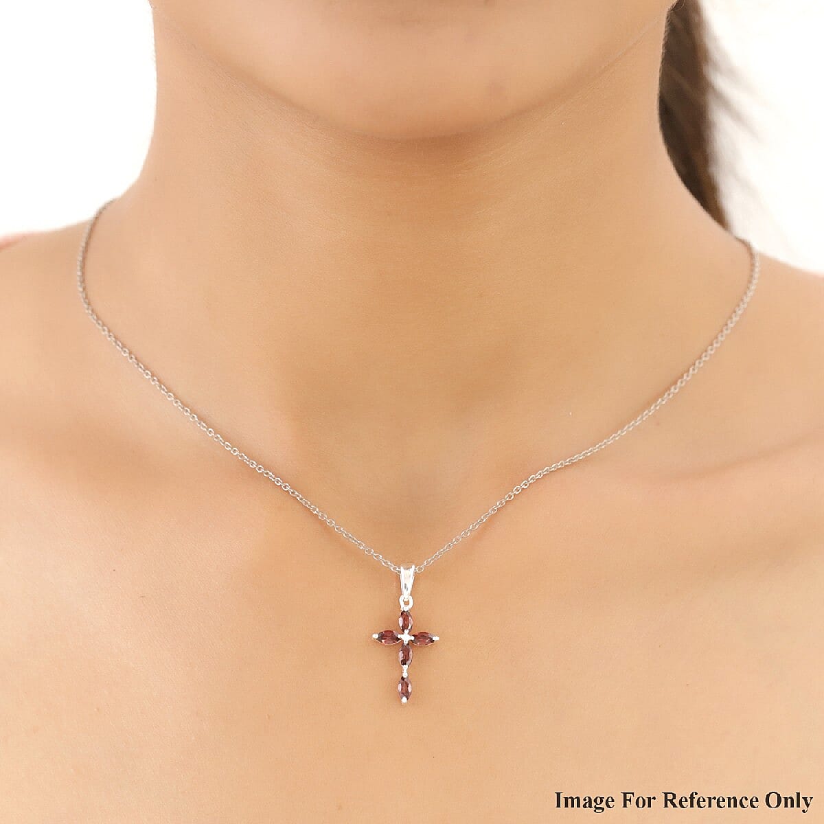 Rose Garnet Cross Pendant in Sterling Silver 1.05 Ct.