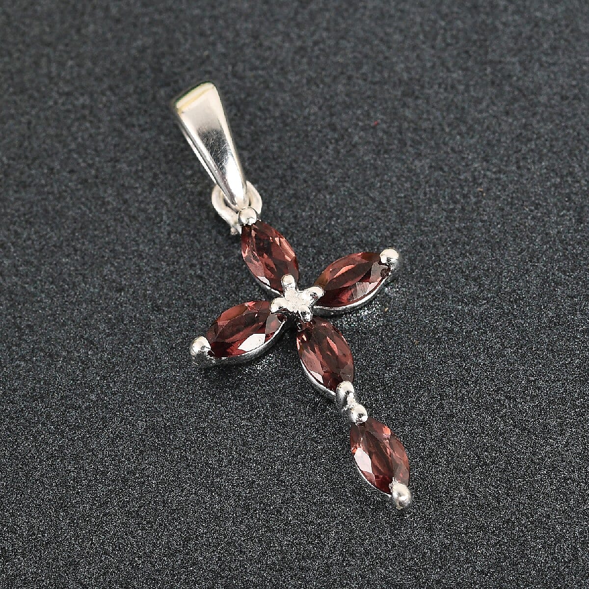 Rose Garnet Cross Pendant in Sterling Silver 1.05 Ct.