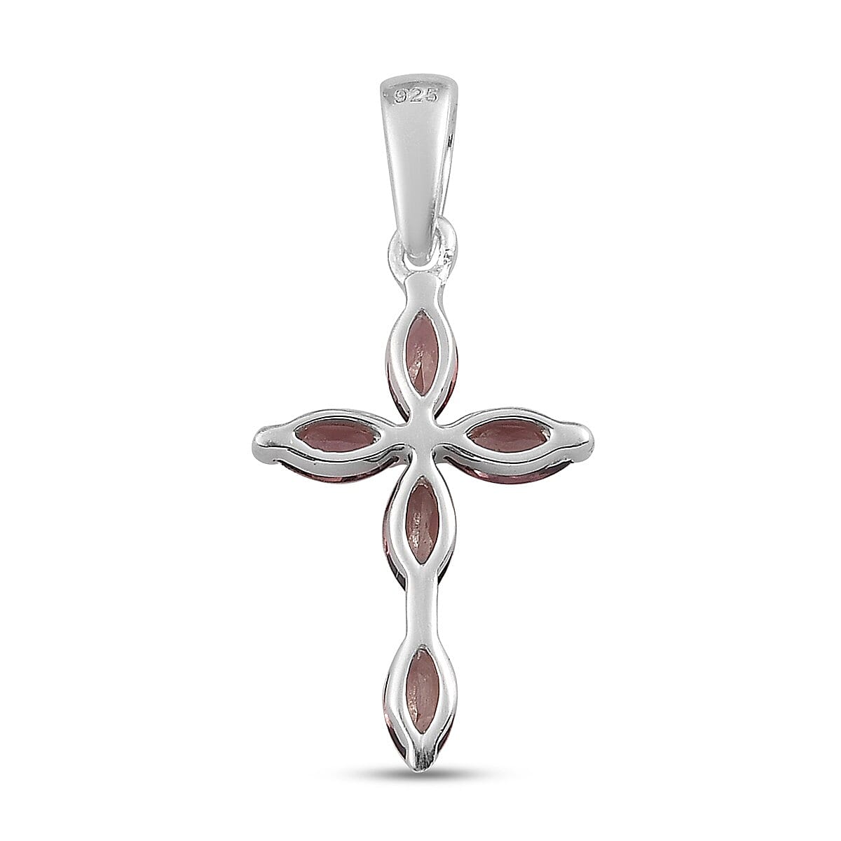 Rose Garnet Cross Pendant in Sterling Silver 1.05 Ct.