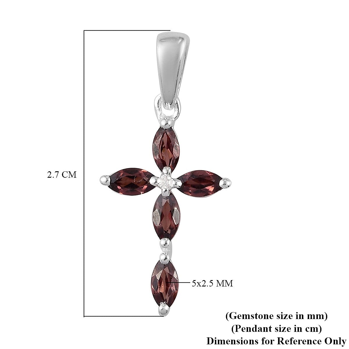 Rose Garnet Cross Pendant in Sterling Silver 1.05 Ct.