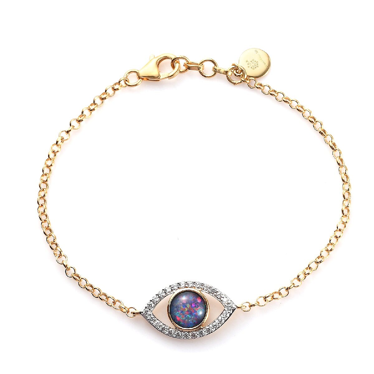 Australian Boulder Opal and Natural Cambodian Zircon Eye Bracelet (Size - 7.5) in 14K Gold Overlay Sterling Silver 1.75 Ct.