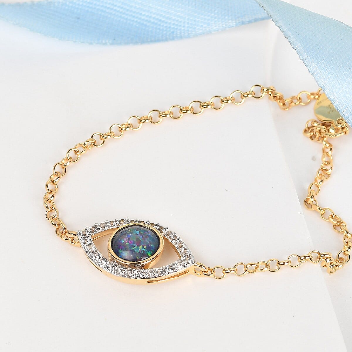 Australian Boulder Opal and Natural Cambodian Zircon Eye Bracelet (Size - 7.5) in 14K Gold Overlay Sterling Silver 1.75 Ct.