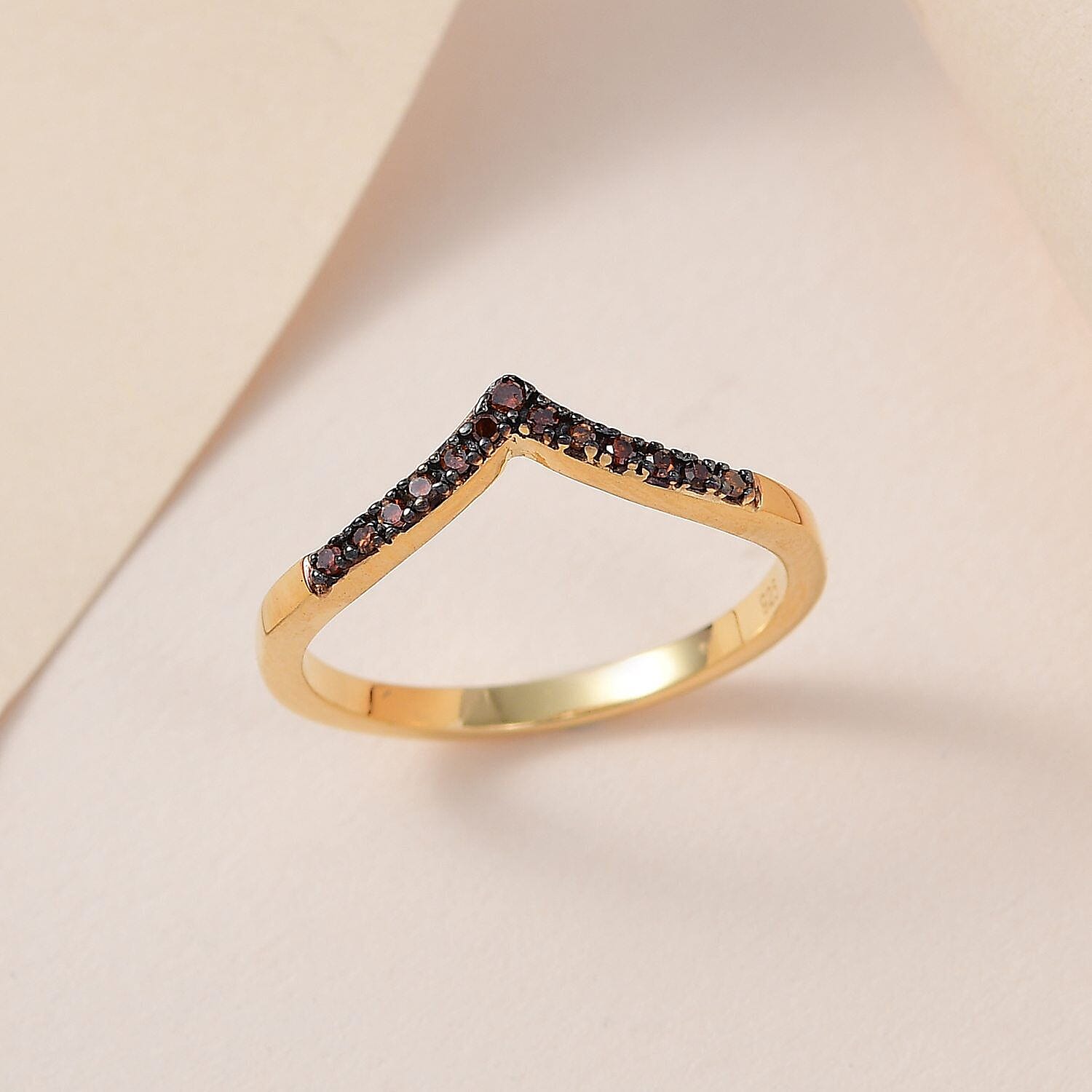Red Diamond Wishbone Ring in 18K Vermeil Yellow Gold Plated Sterling Silver 0.07 Ct.
