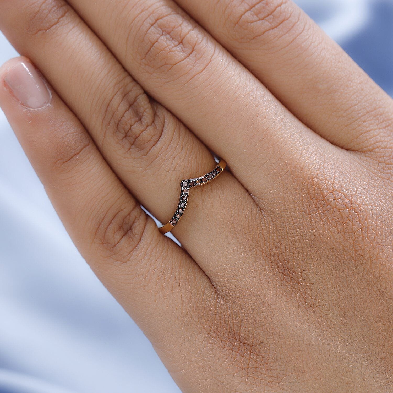 Red Diamond Wishbone Ring in 18K Vermeil Yellow Gold Plated Sterling Silver 0.07 Ct.