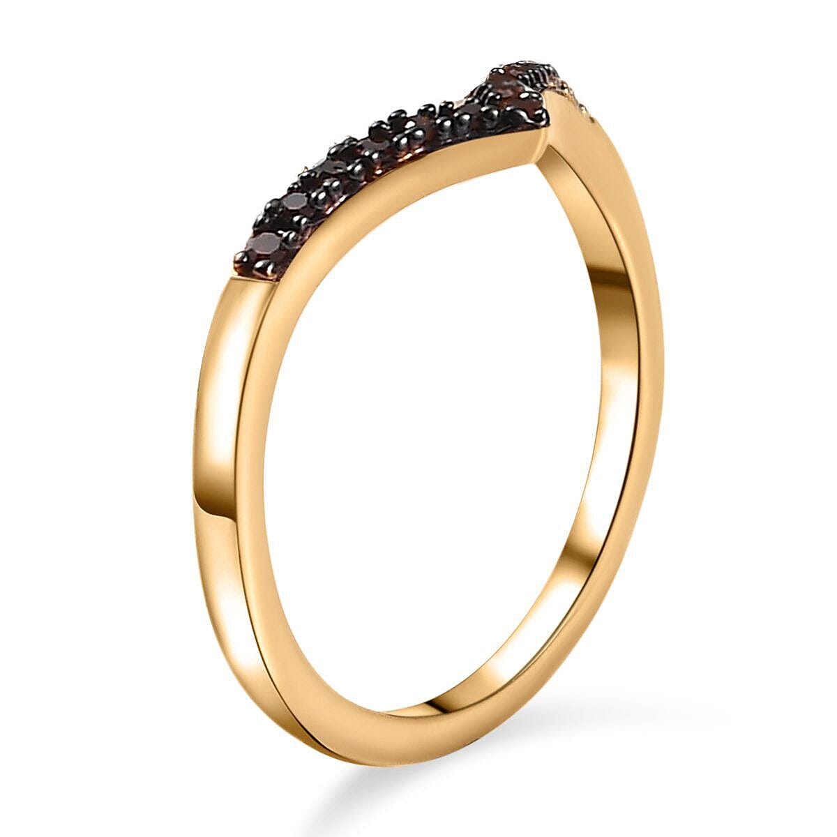 Red Diamond Wishbone Ring in 18K Vermeil Yellow Gold Plated Sterling Silver 0.07 Ct.