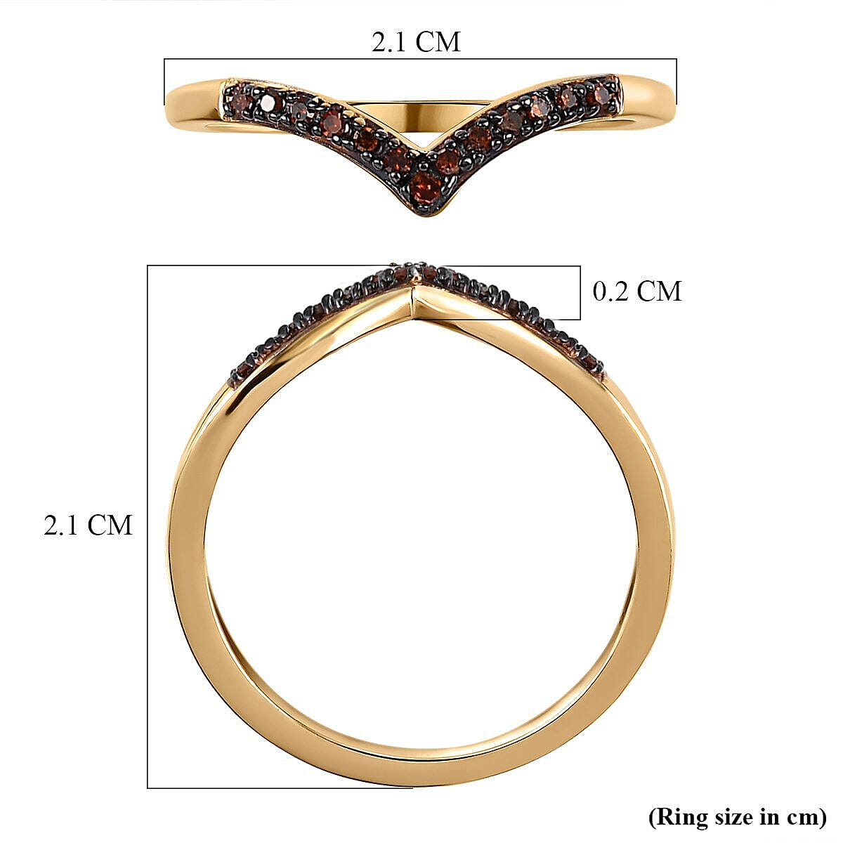 Red Diamond Wishbone Ring in 18K Vermeil Yellow Gold Plated Sterling Silver 0.07 Ct.