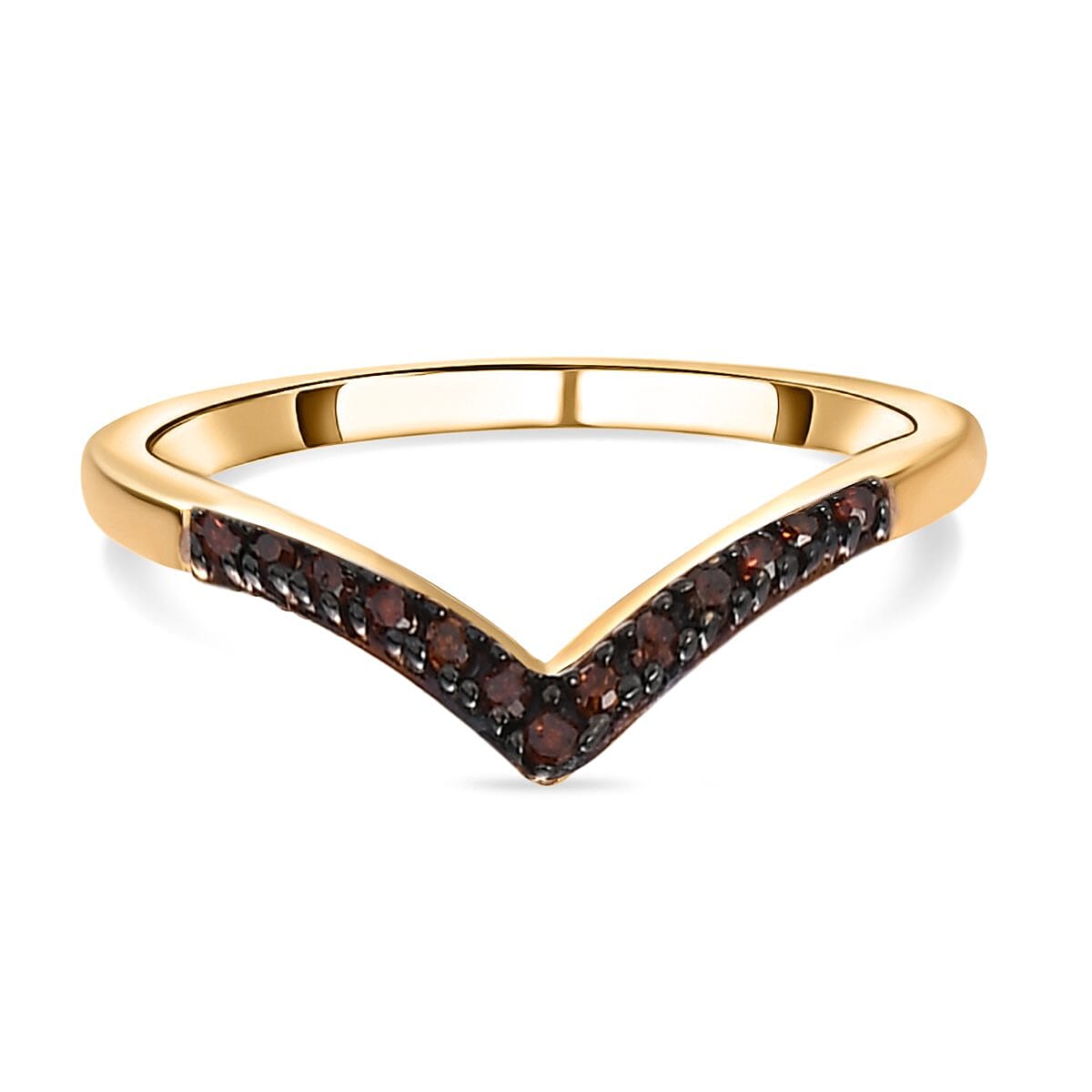 Red Diamond Wishbone Wedding Band Ring in Sterling Silver with 18K Vermeil Yellow Gold