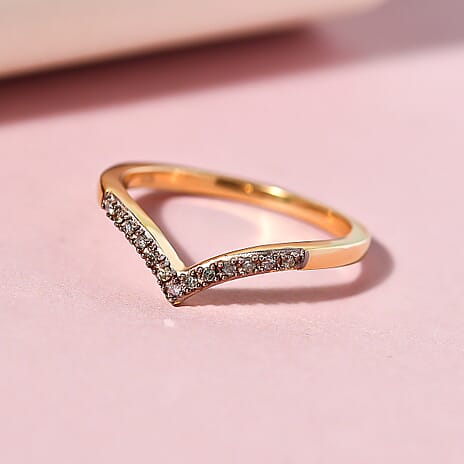Natural Champagne Diamond Wishbone Ring in 18K Yellow Gold Vermeil Plated Sterling Silver