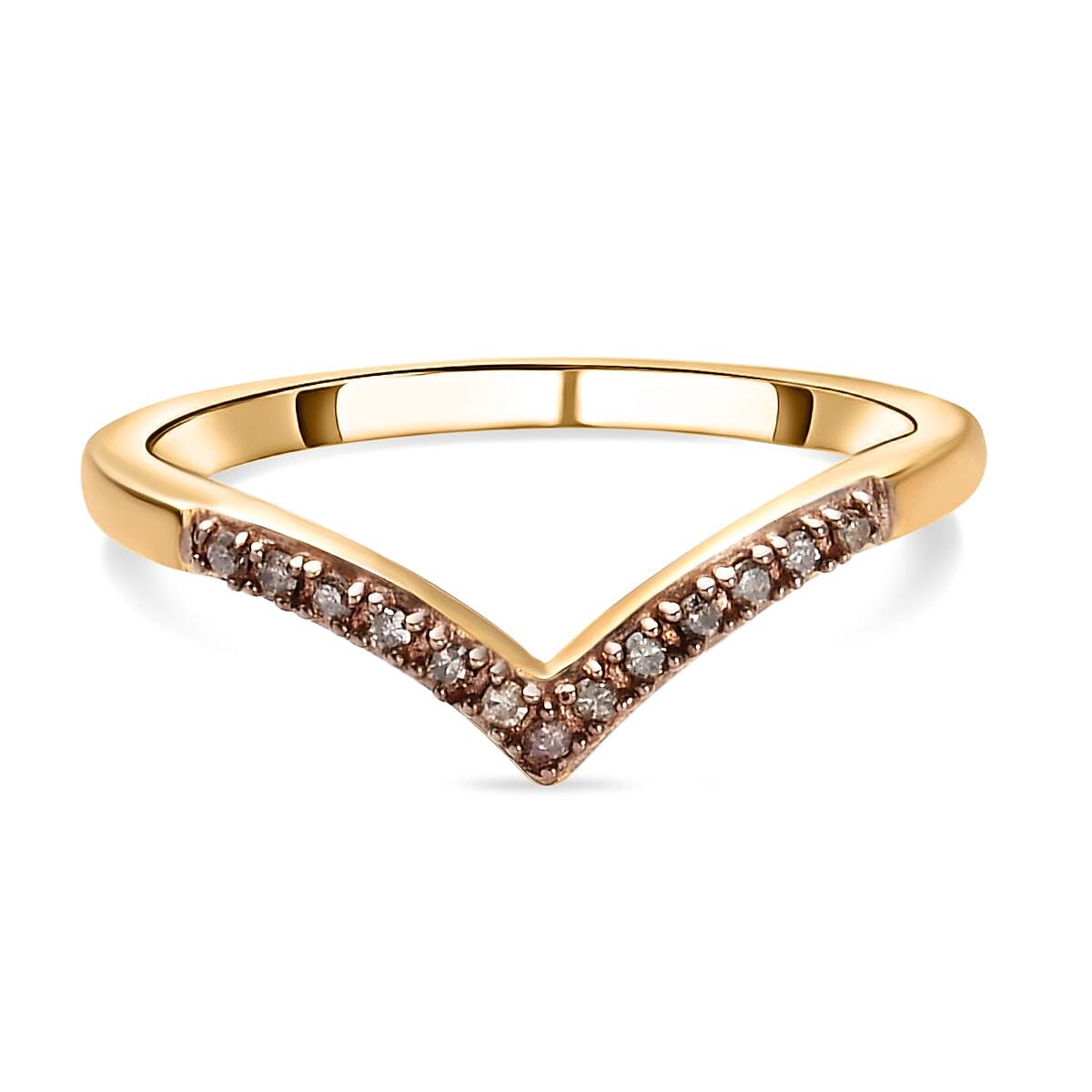 Natural Champagne Diamond Wishbone Ring in Sterling Silver with 18K Vermeil Yellow Gold