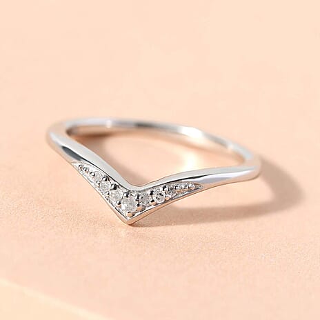 Diamond Wishbone Ring in Platinum Overlay Sterling Silver