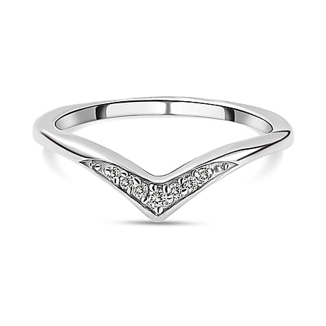Diamond Wishbone Ring in Platinum Overlay Sterling Silver