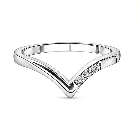 Diamond Wishbone Ring in Platinum Overlay Sterling Silver