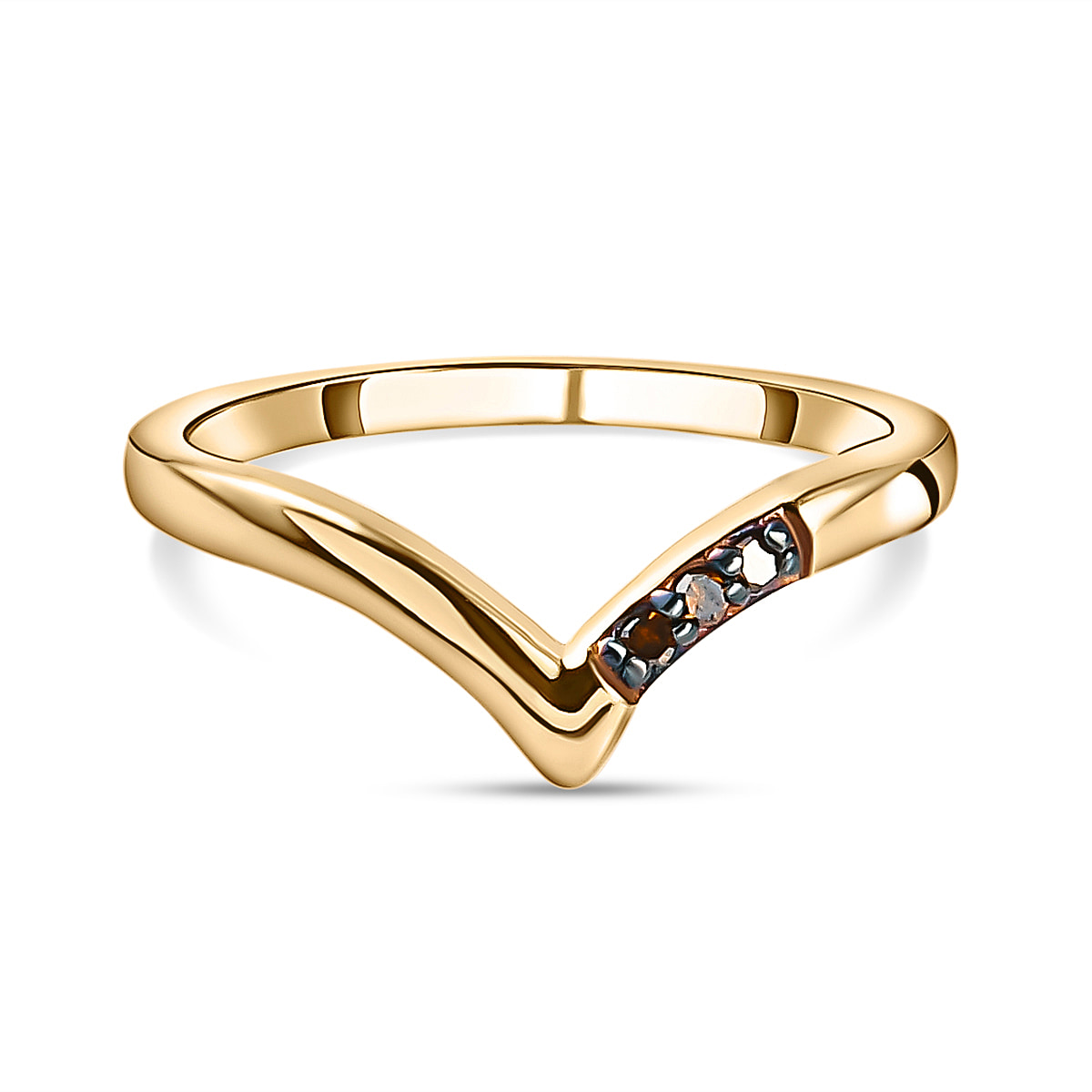 Red Diamond Wishbone Wedding Band Ring in 14K Gold Plated Sterling Silver