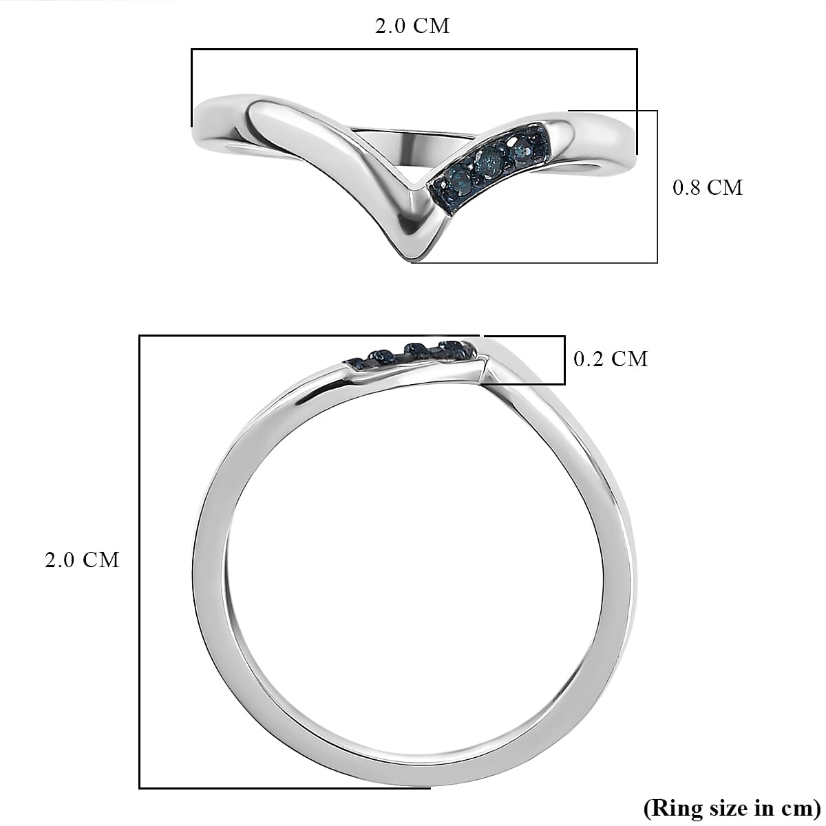 Blue Diamond Wishbone Ring in Platinum Overlay Sterling Silver 0.054 Ct