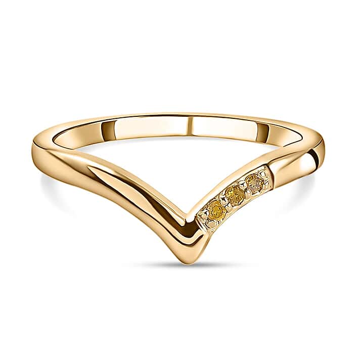 Yellow Diamond Wishbone Wedding Band Ring in 14K Gold Plated Sterling Silver