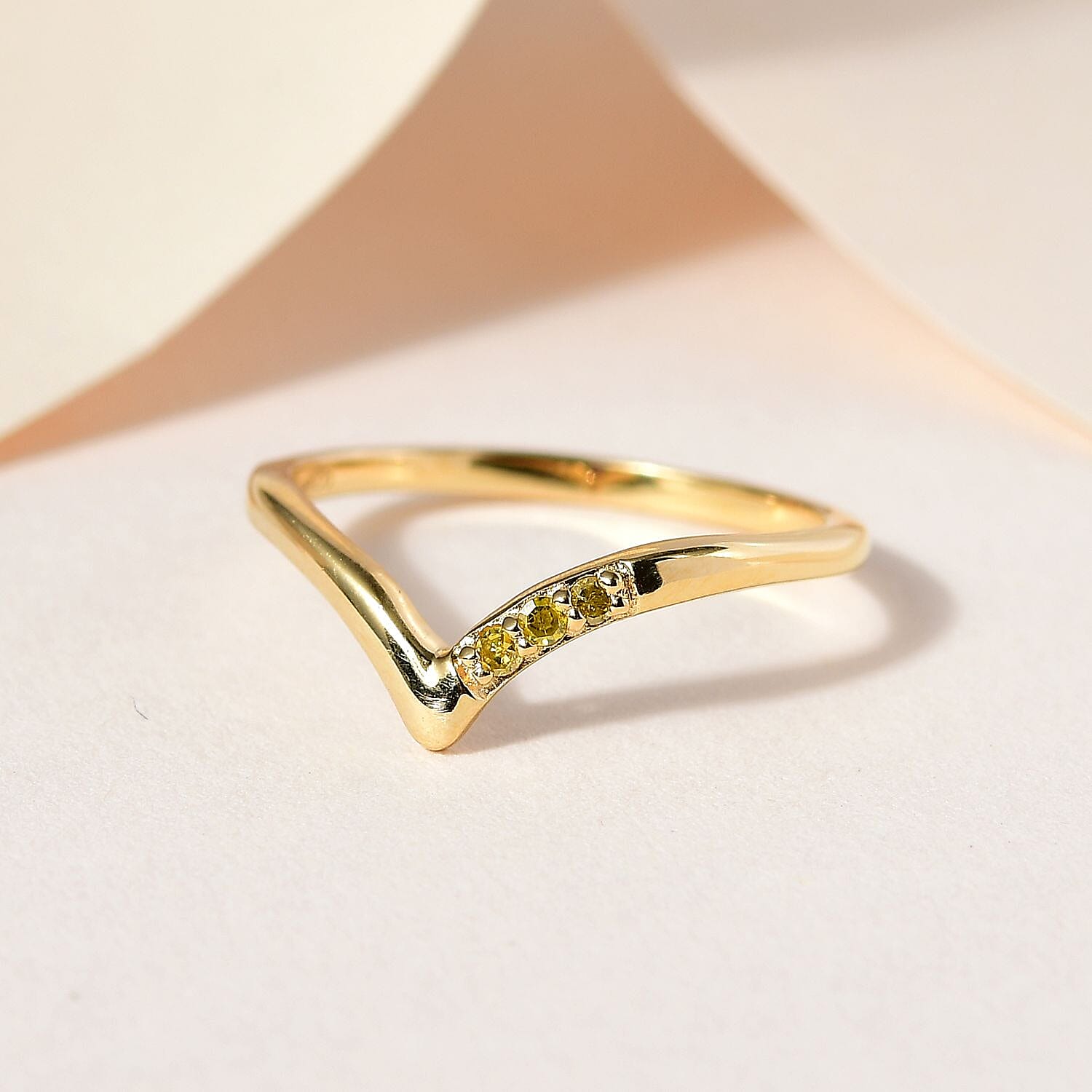 Yellow Diamond Wishbone Ring in 18K Vermeil Yellow Gold Plated Sterling Silver 0.054 Ct