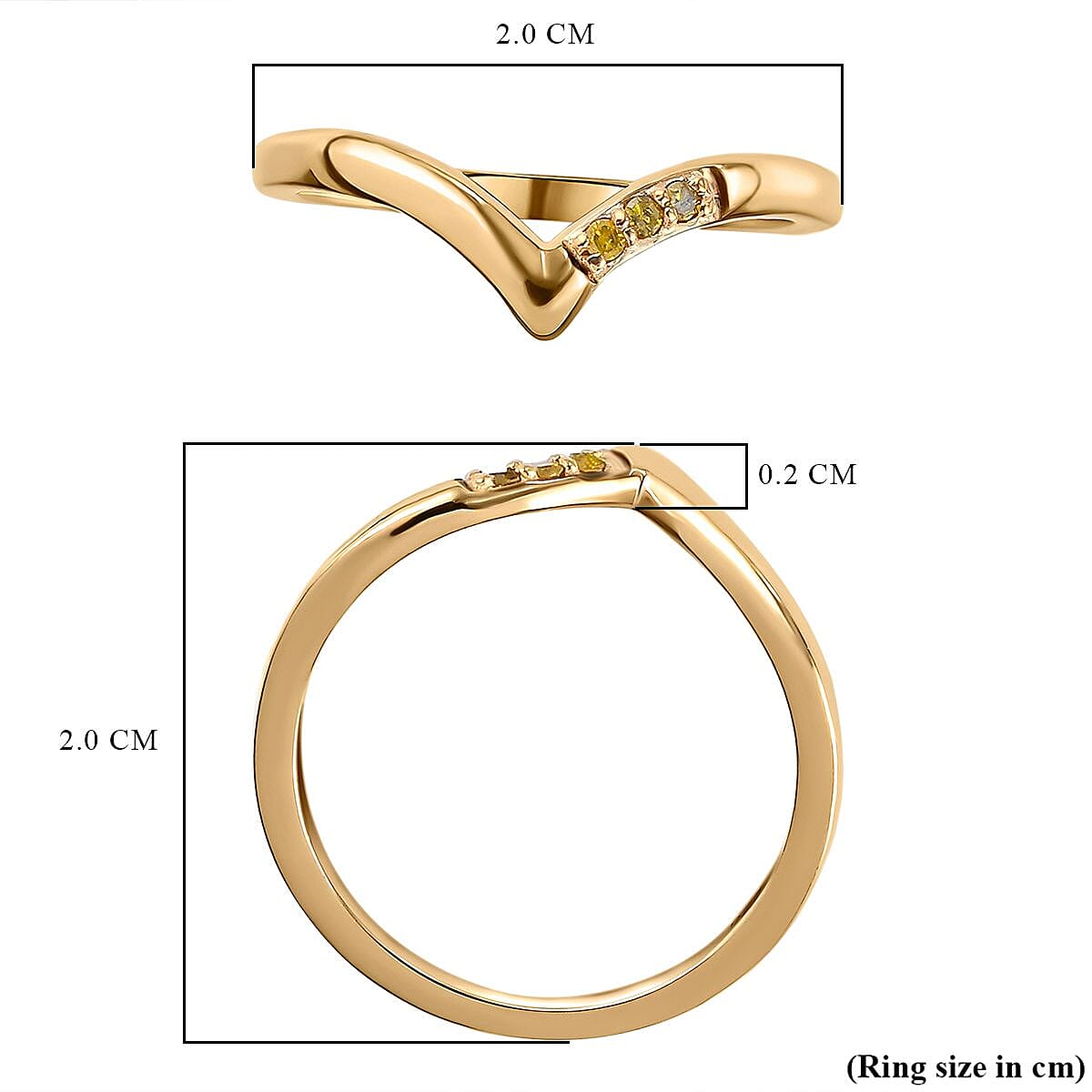 Yellow Diamond Wishbone Ring in 18K Vermeil Yellow Gold Plated Sterling Silver 0.054 Ct