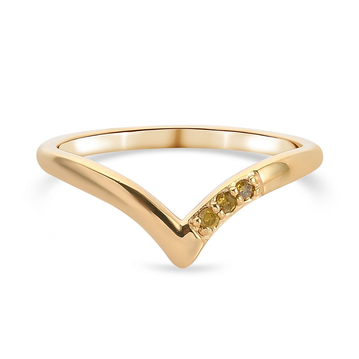Yellow Diamond Wishbone Ring in 18K Vermeil Yellow Gold Plated Sterling Silver 0.054 Ct