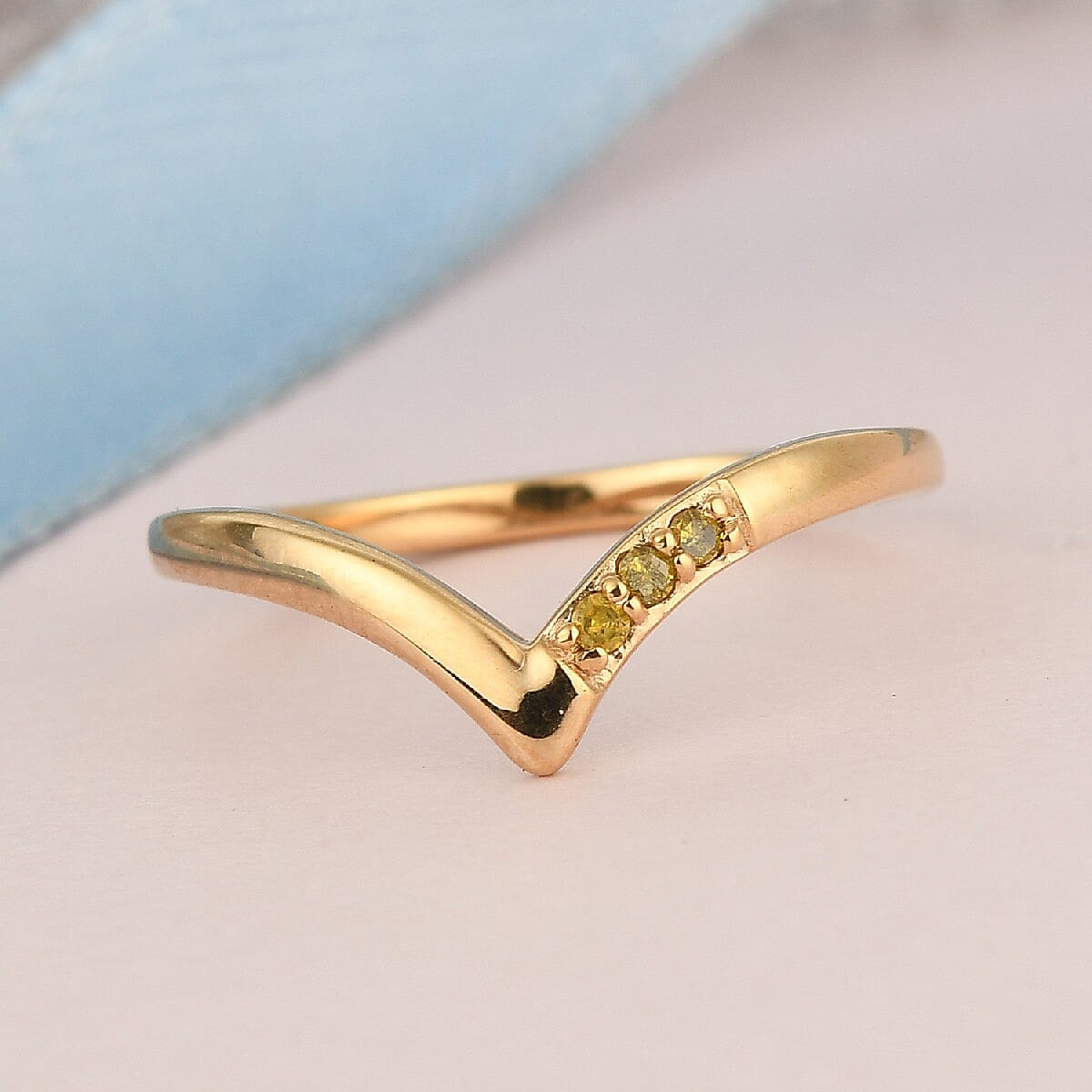 Yellow Diamond Wishbone Ring in 18K Vermeil Yellow Gold Plated Sterling Silver 0.054 Ct