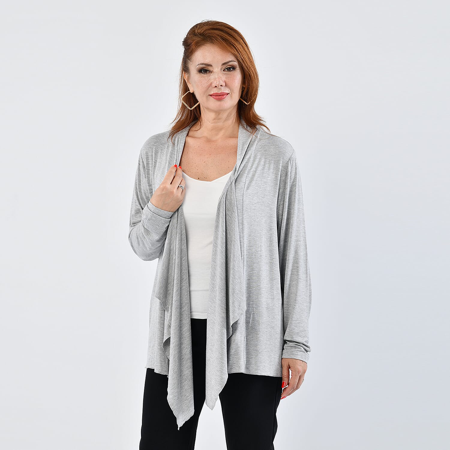 LA MAREY Womens Waterfall Cardigan - Grey