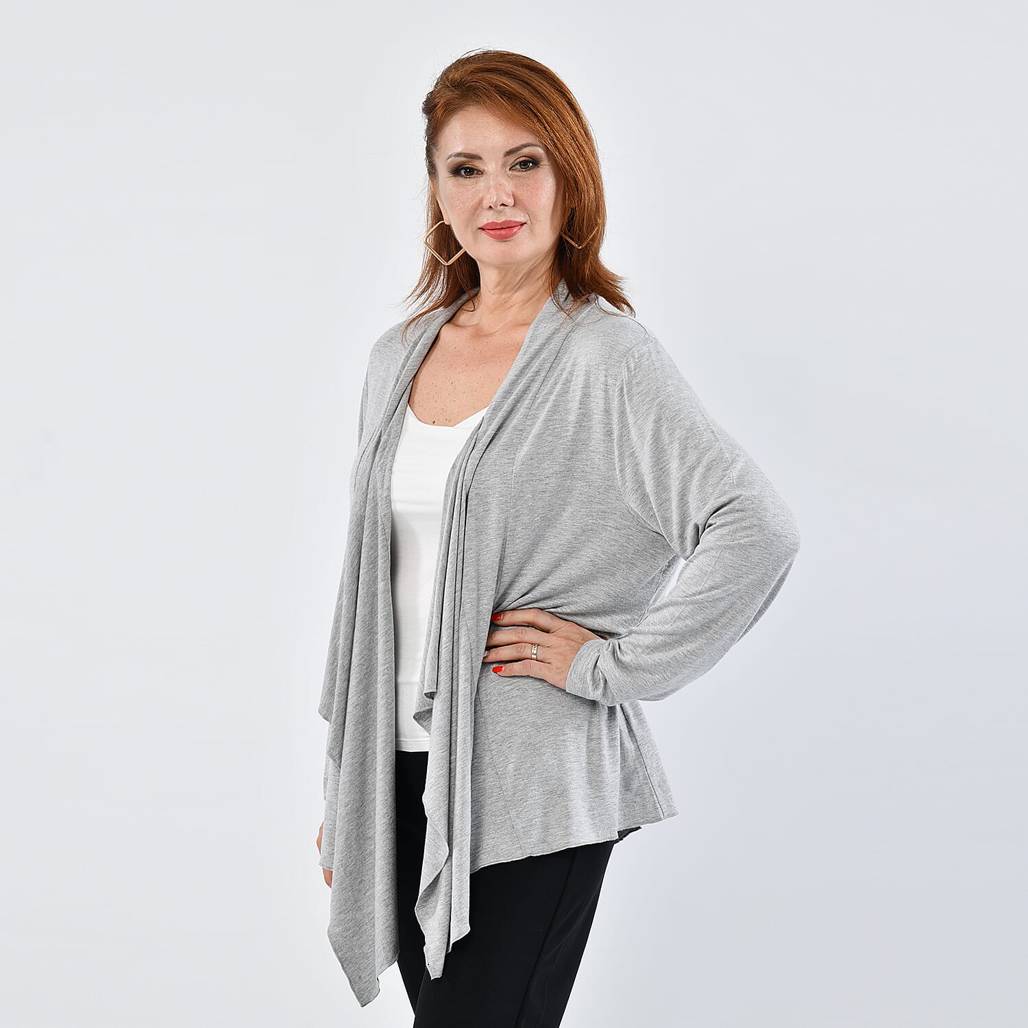 LA MAREY Womens Waterfall Cardigan - Grey