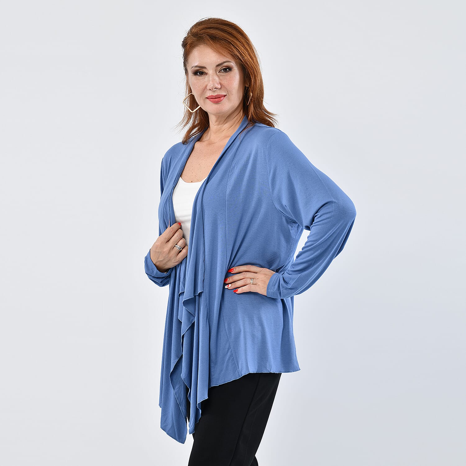 LA MAREY Womens Waterfall Cardigan - Grey