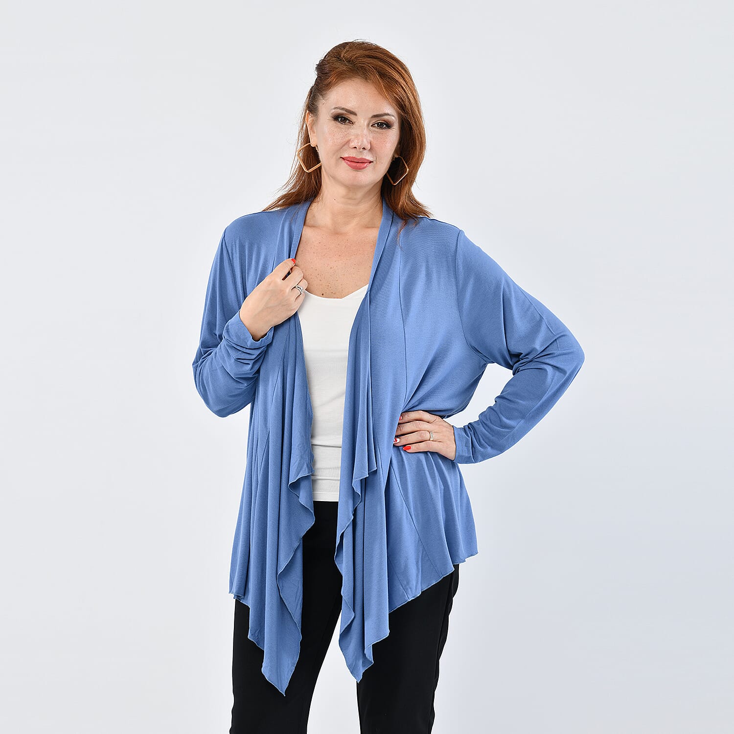 LA MAREY Womens Waterfall Cardigan - Grey