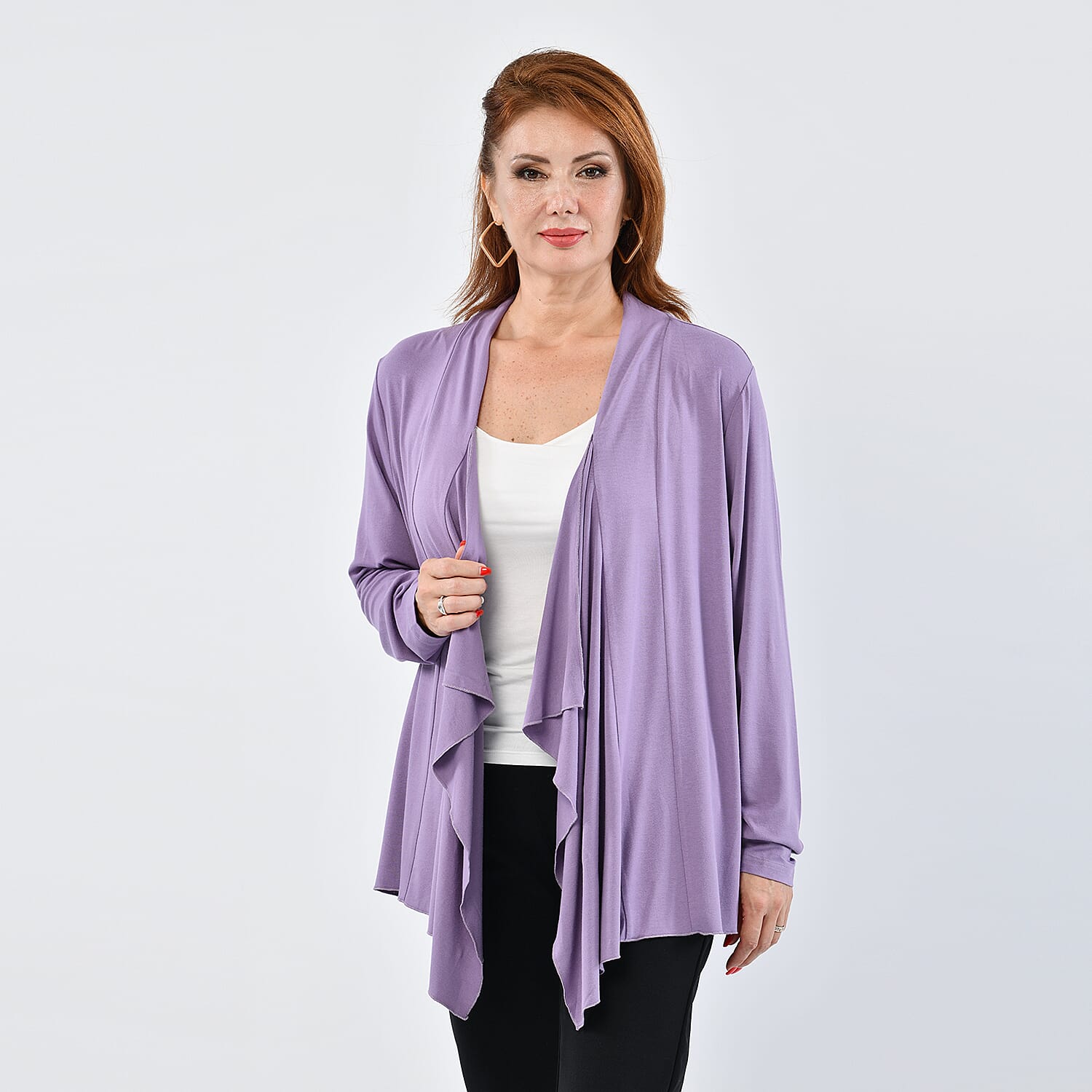 LA MAREY Womens Waterfall Cardigan - Grey