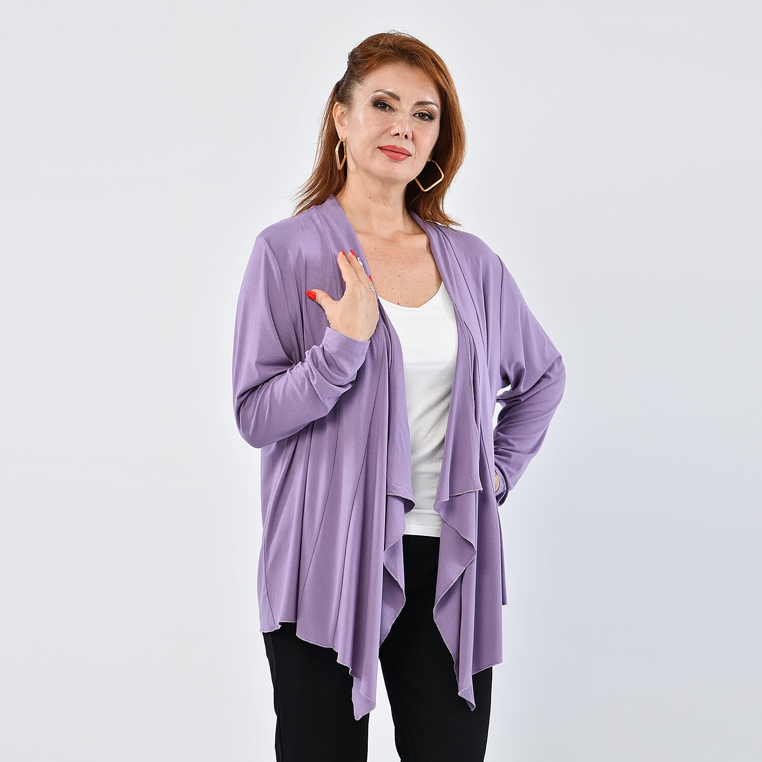 LA MAREY Womens Waterfall Cardigan - Grey