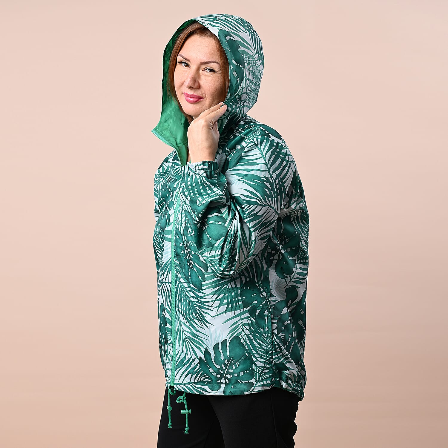 LA MAREY Floral Pattern Water-Resistant Jacket - Green and White