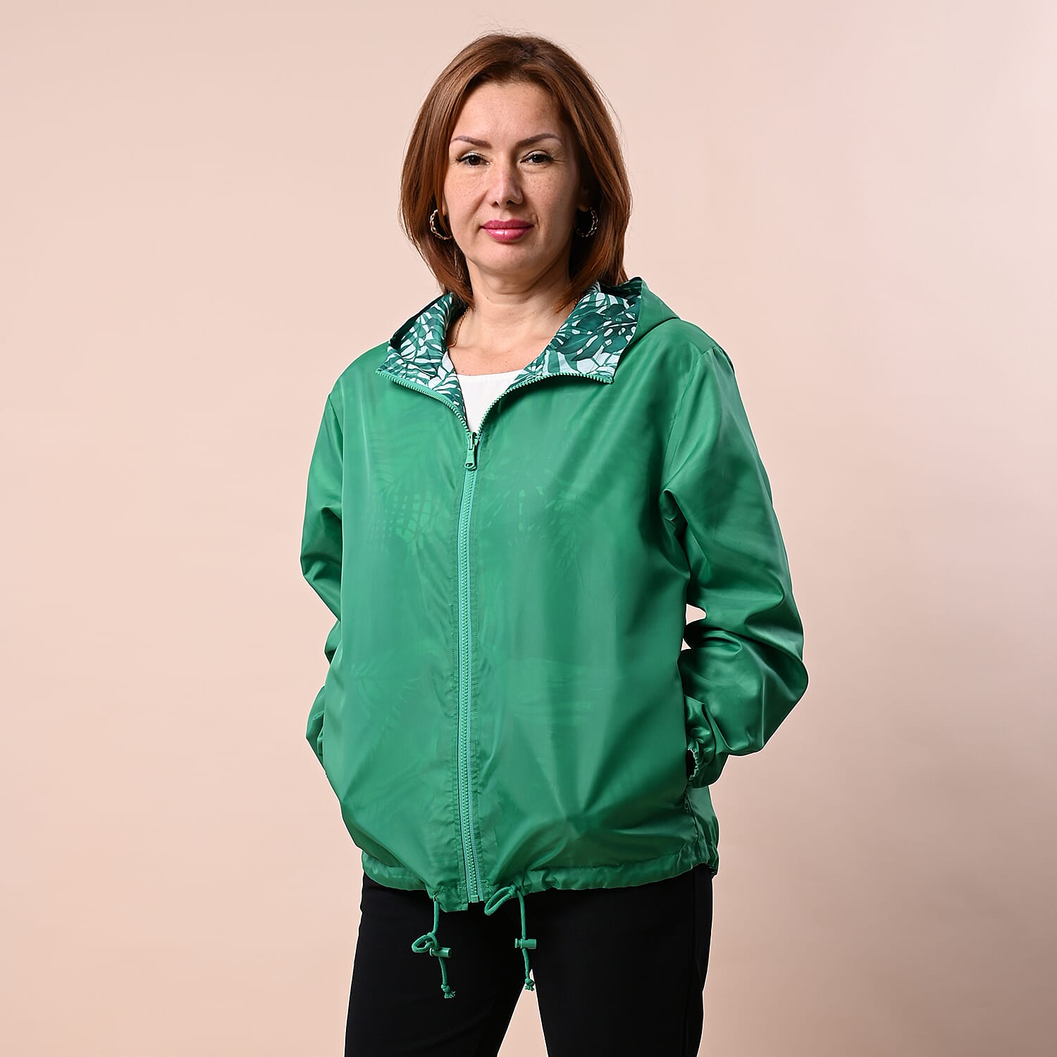 LA MAREY Floral Pattern Water-Resistant Jacket - Green and White