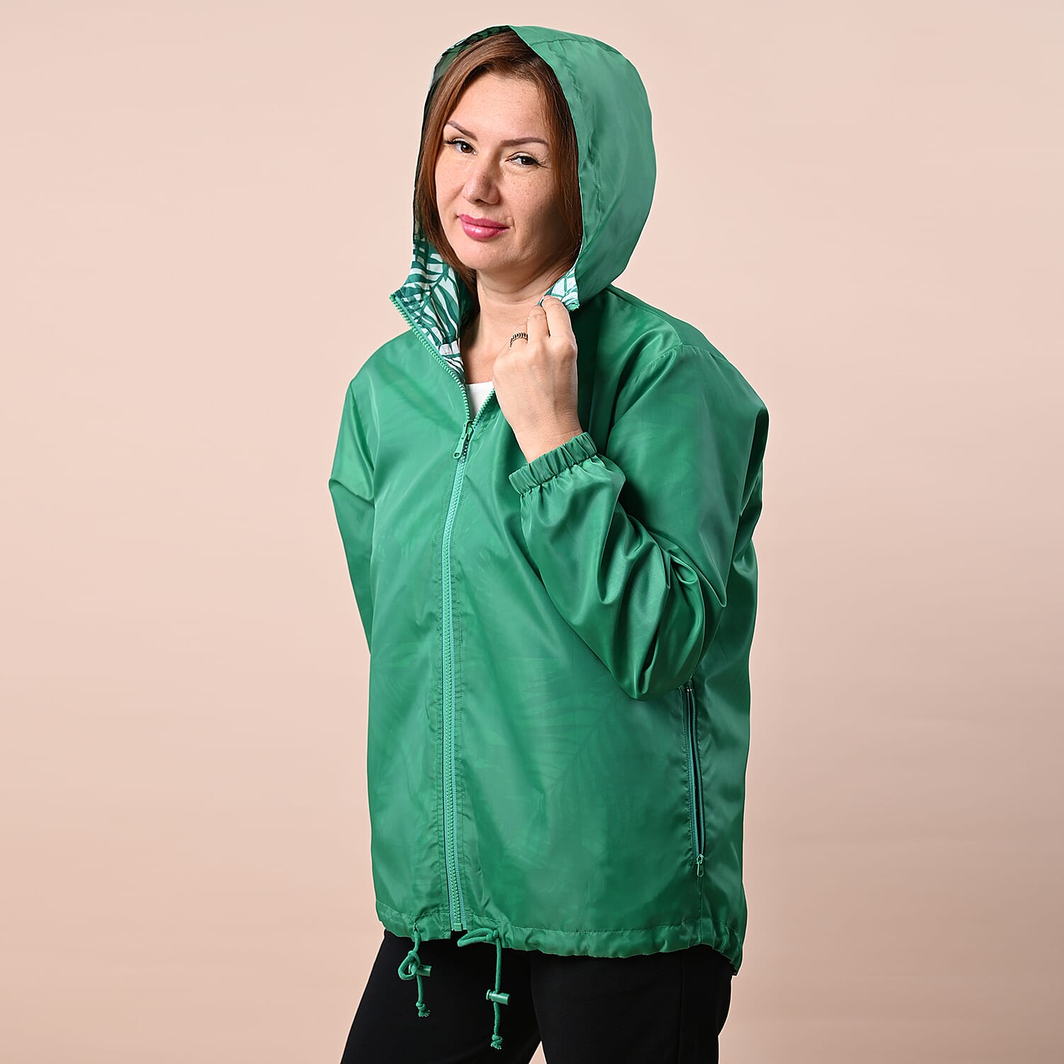 LA MAREY Floral Pattern Water-Resistant Jacket - Green and White
