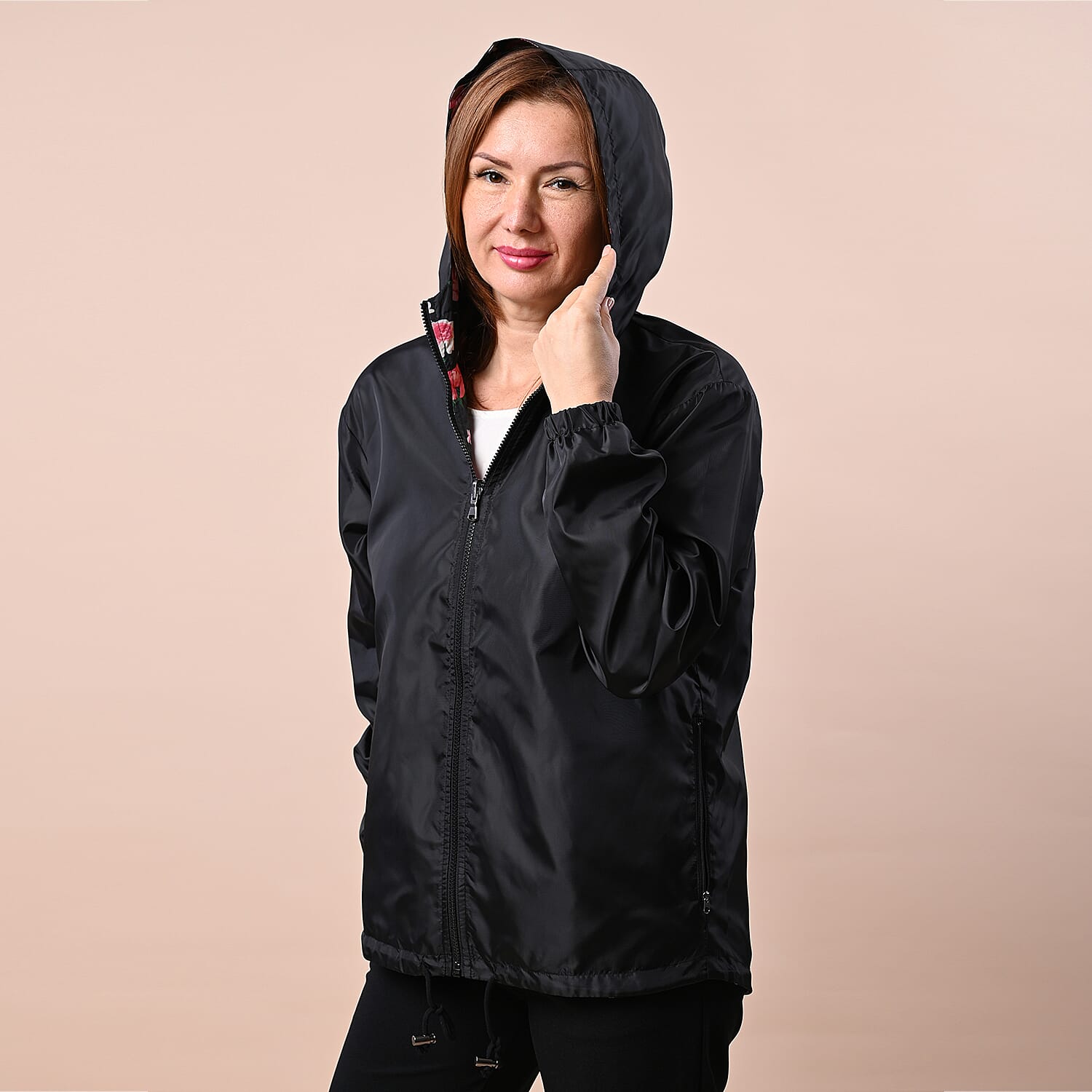 LA MAREY Floral Pattern Water-Resistant Jacket - Green and White