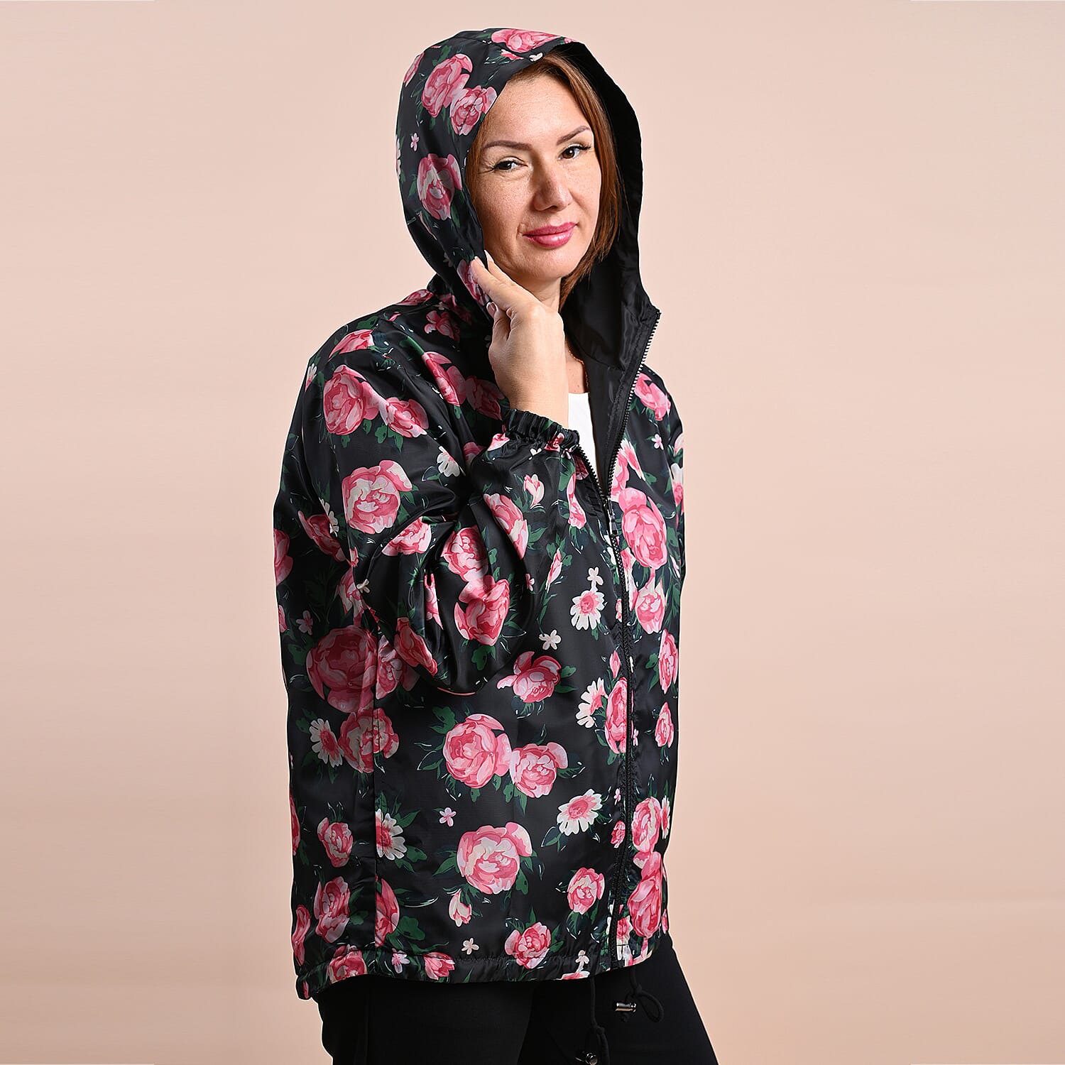 LA MAREY Floral Pattern Water-Resistant Jacket - Green and White