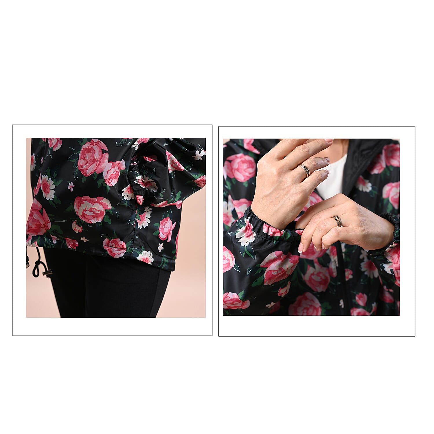 LA MAREY Floral Pattern Water-Resistant Jacket - Green and White