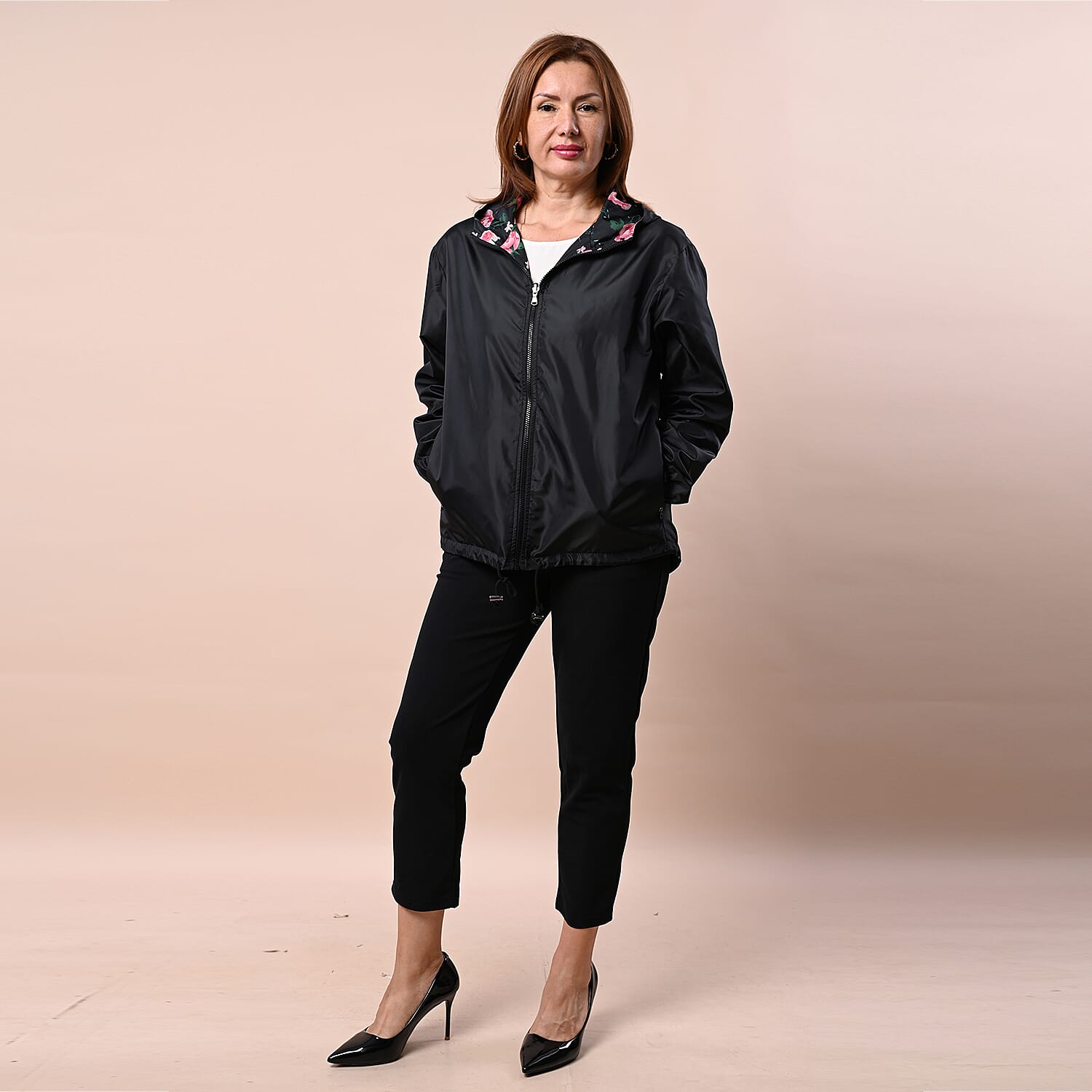 LA MAREY Floral Pattern Water-Resistant Jacket - Green and White