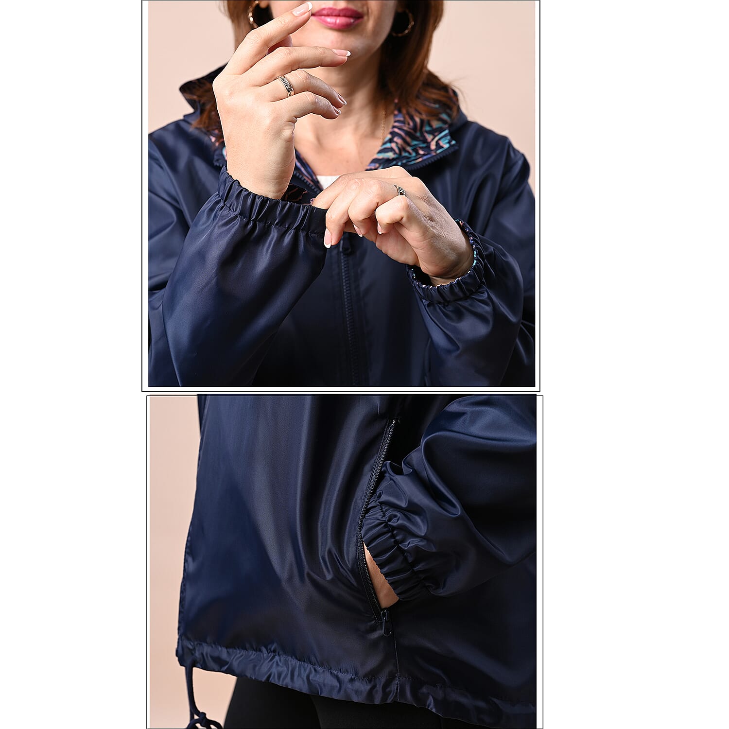 LA MAREY Floral Pattern Water-Resistant Jacket - Green and White