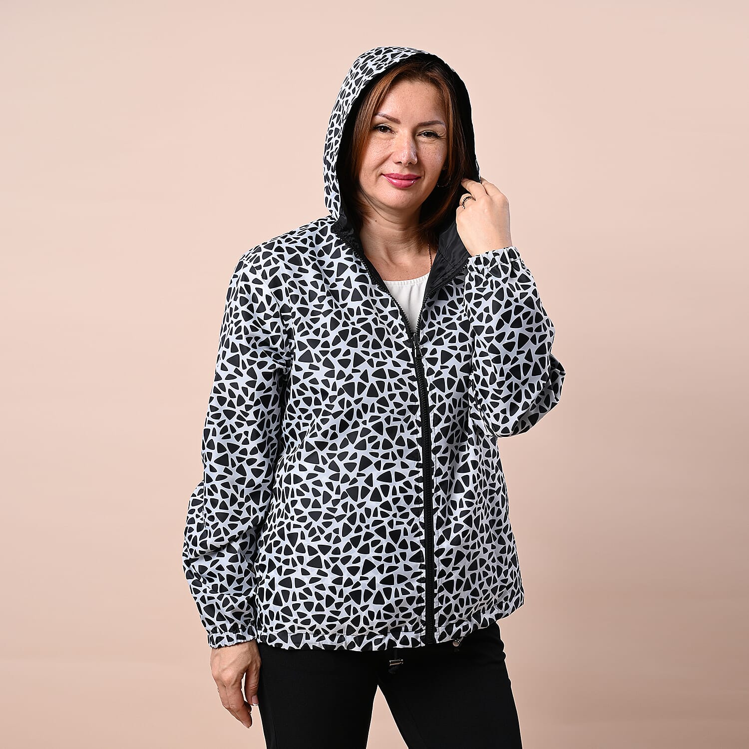 LA MAREY Floral Pattern Water-Resistant Jacket - Green and White