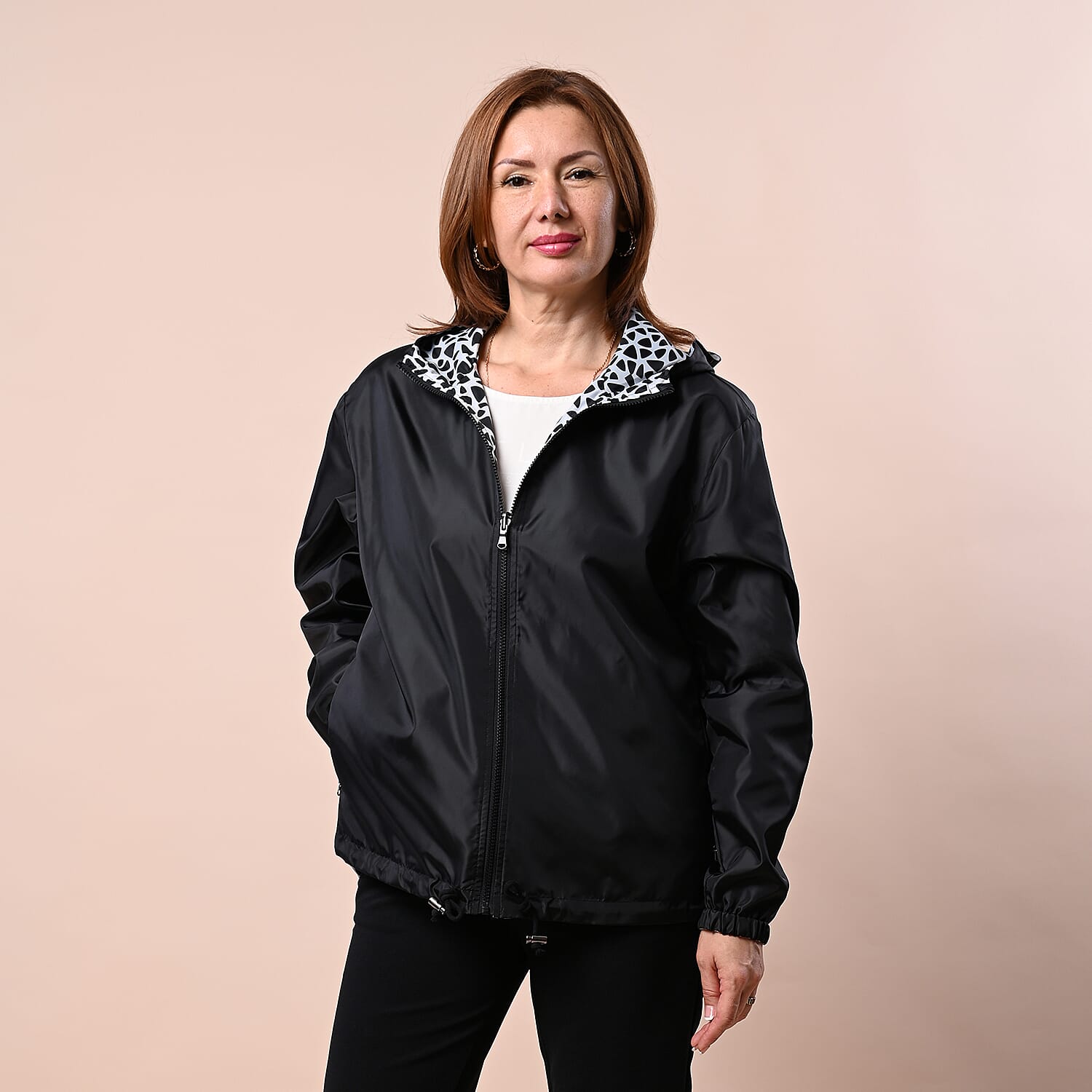 LA MAREY Floral Pattern Water-Resistant Jacket - Green and White